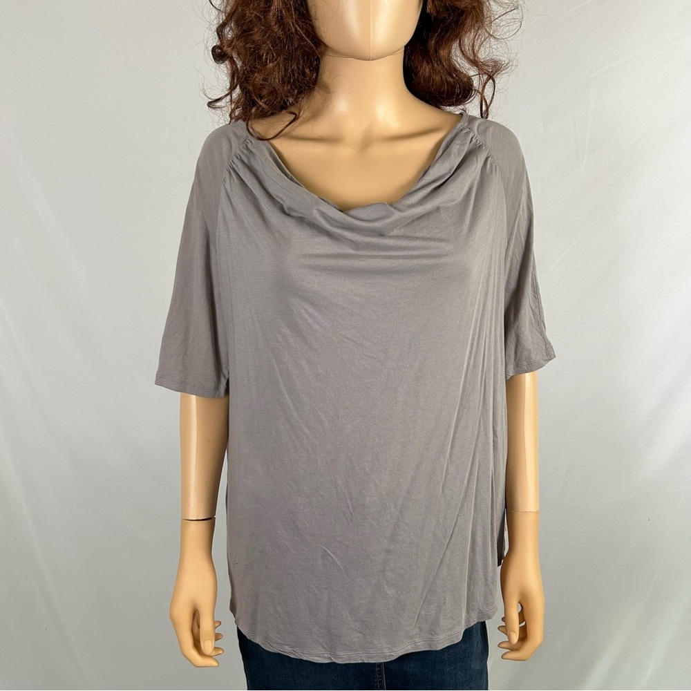 Garnet Hill Grey Cowl Neck Lightweight Short Sleeve Top Size XL